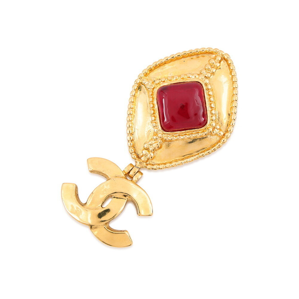 CHANEL Red Logo Brooch
